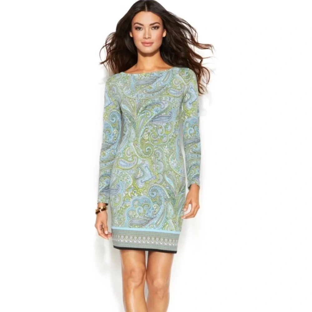 Michael Kors Blue & Green Paisley Shift Dress - Picture 2 of 6